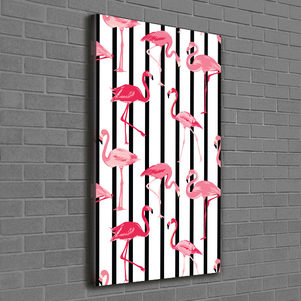 Verticaal schilderij op canvas Flamingo's en strepen
