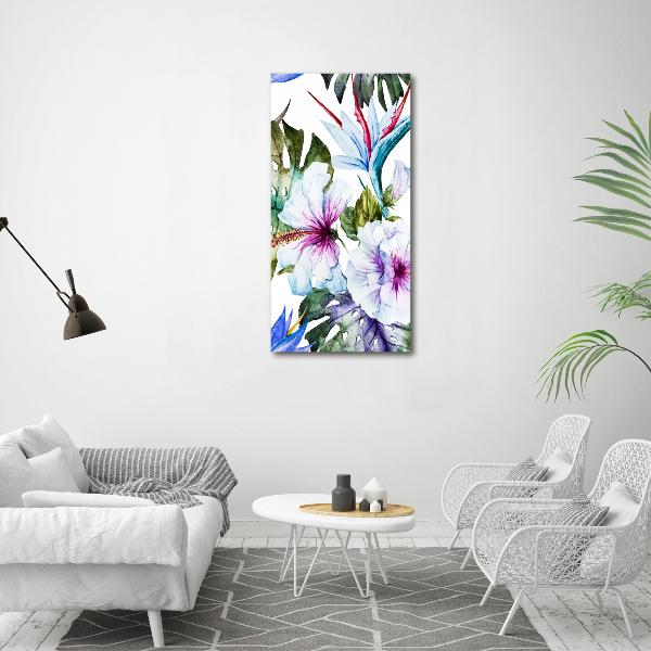 Verticaal canvasschilderij Hawaiiaanse bloemen