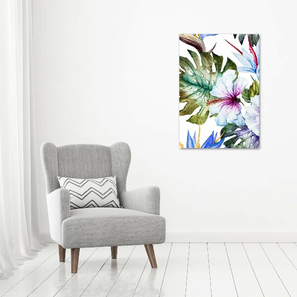 Verticaal canvasschilderij Hawaiiaanse bloemen
