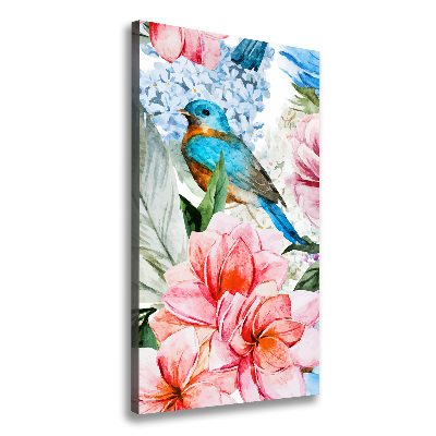 Verticale foto op canvas Bloemen en vogels