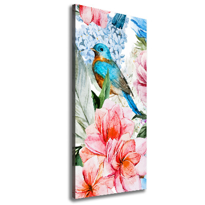 Verticale foto op canvas Bloemen en vogels