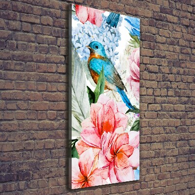 Verticale foto op canvas Bloemen en vogels
