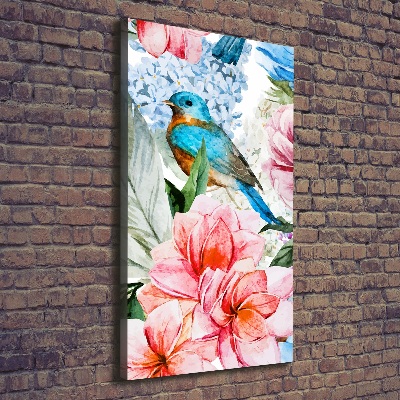 Verticale foto op canvas Bloemen en vogels