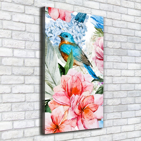 Verticale foto op canvas Bloemen en vogels
