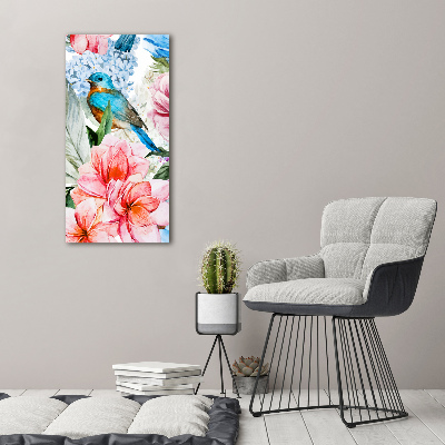 Verticale foto op canvas Bloemen en vogels