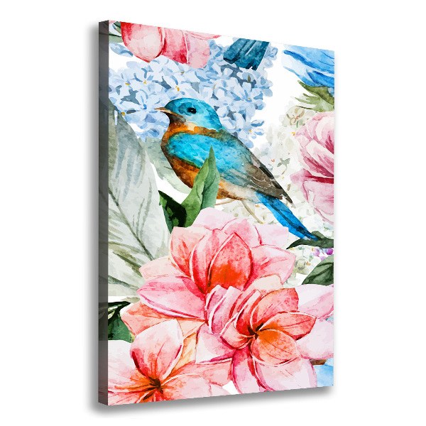 Verticale foto op canvas Bloemen en vogels