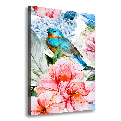Verticale foto op canvas Bloemen en vogels