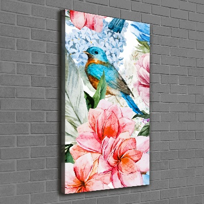 Verticale foto op canvas Bloemen en vogels