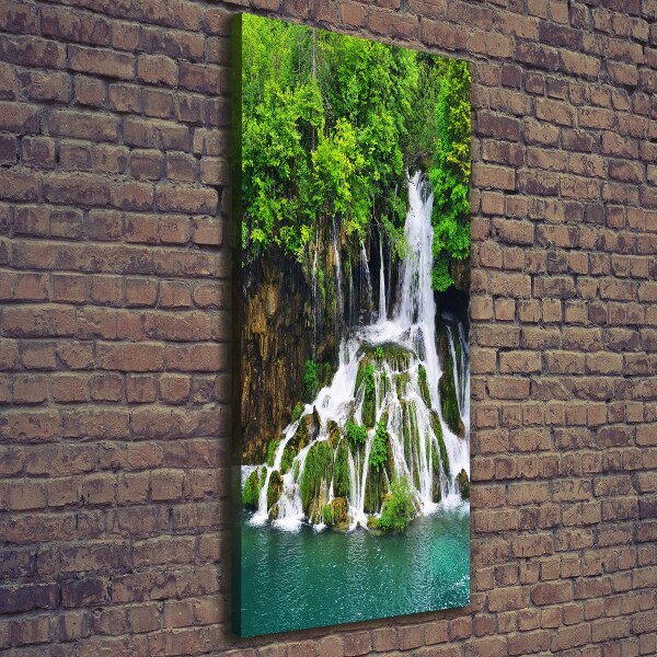 Verticaal schilderij op canvas Waterval in het bos