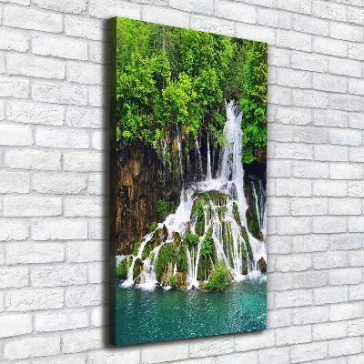 Verticaal schilderij op canvas Waterval in het bos
