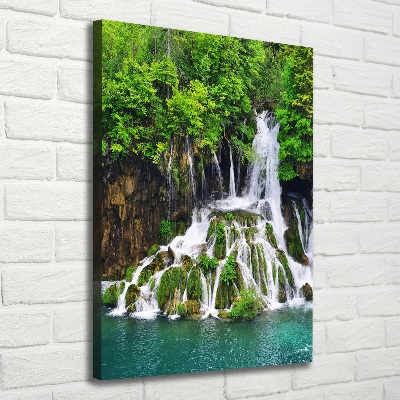 Verticaal schilderij op canvas Waterval in het bos