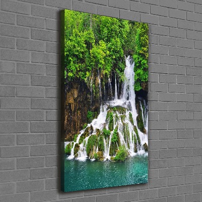 Verticaal schilderij op canvas Waterval in het bos