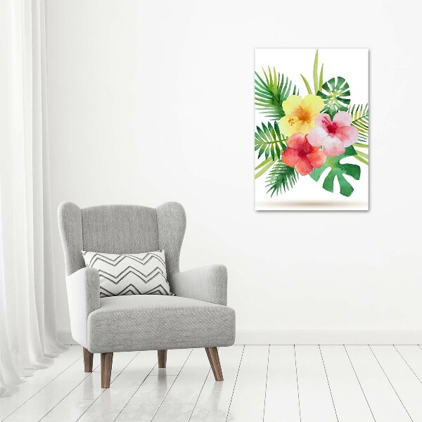 Verticaal canvasschilderij Hawaiiaanse bloemen