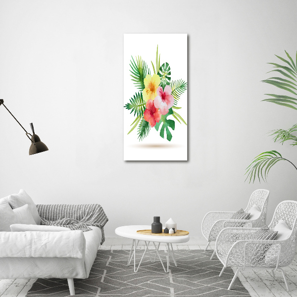 Verticaal canvasschilderij Hawaiiaanse bloemen