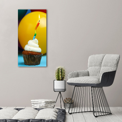 Verticaal schilderij op canvas Verjaardagscupcake