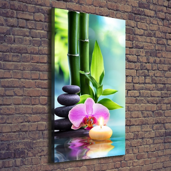 Verticaal canvasschilderij Orchidee en bamboe