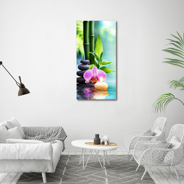 Verticaal canvasschilderij Orchidee en bamboe