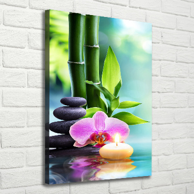 Verticaal canvasschilderij Orchidee en bamboe