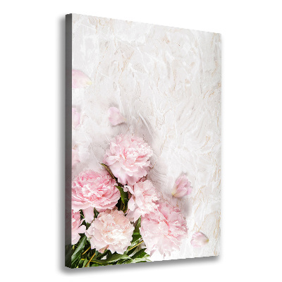 Verticaal canvasschilderij Pioenrozen marmer