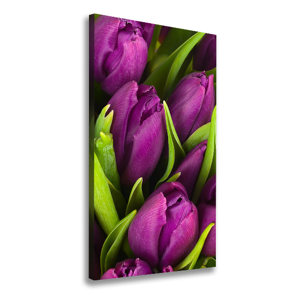 Verticaal schilderij op canvas Paarse tulpen