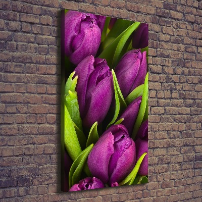 Verticaal schilderij op canvas Paarse tulpen