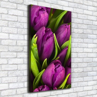 Verticaal schilderij op canvas Paarse tulpen