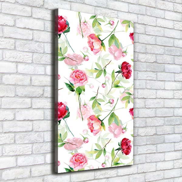 Verticaal schilderij op canvas Rozen en pioenrozen