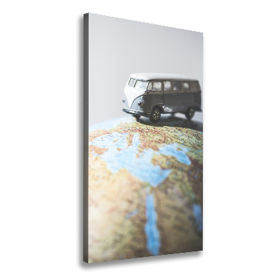Verticaal canvasschilderij Van op een globe