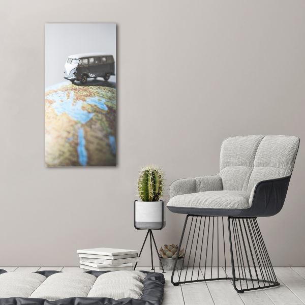 Verticaal canvasschilderij Van op een globe