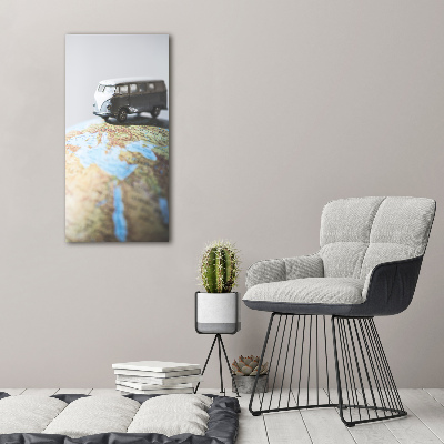 Verticaal canvasschilderij Van op een globe