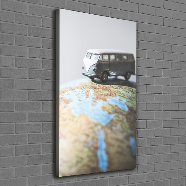 Verticaal canvasschilderij Van op een globe