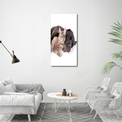 Verticaal schilderij op canvas Hond en kat