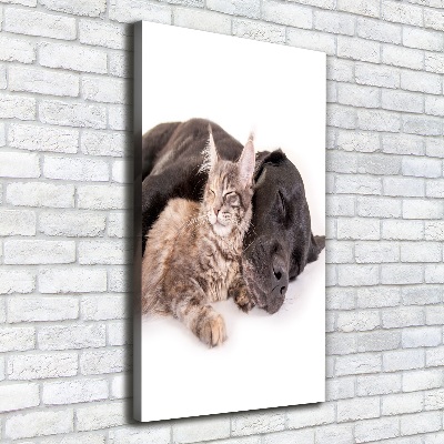 Verticaal schilderij op canvas Hond en kat