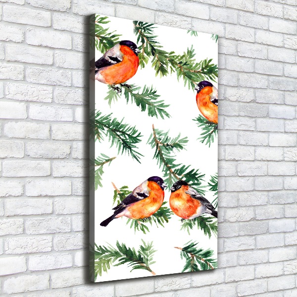 Verticale foto op canvas Roodborstje en naaldbomen