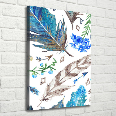 Verticaal schilderij op canvas Veren en bloemen