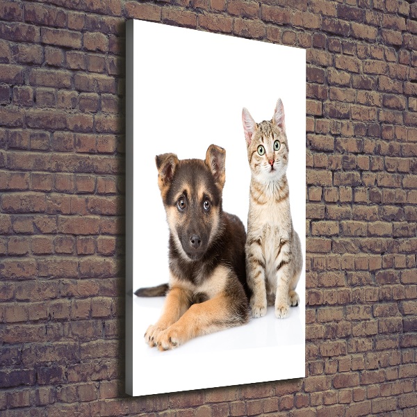 Verticaal schilderij op canvas Hond en kat