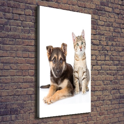 Verticaal schilderij op canvas Hond en kat