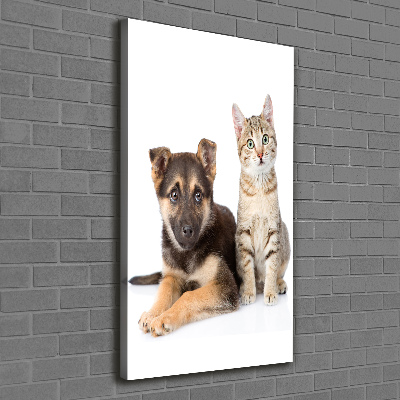 Verticaal schilderij op canvas Hond en kat