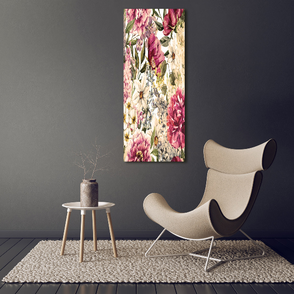 Verticaal canvasschilderij Bloemenpatroon