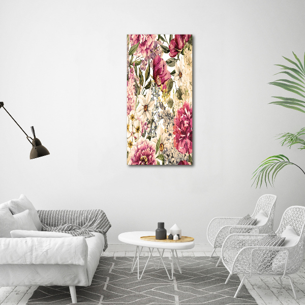 Verticaal canvasschilderij Bloemenpatroon