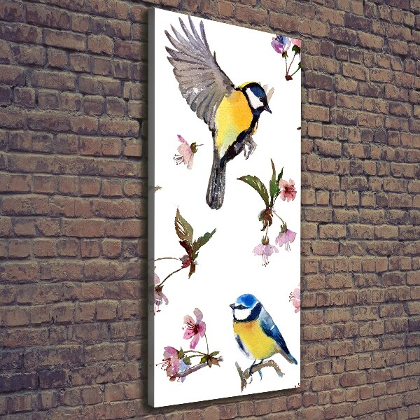 Verticaal canvasschilderij Vogels en bloemen