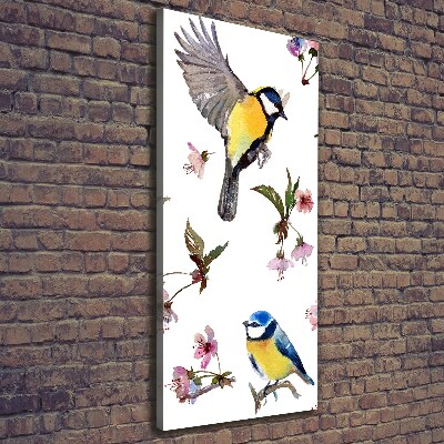 Verticaal canvasschilderij Vogels en bloemen
