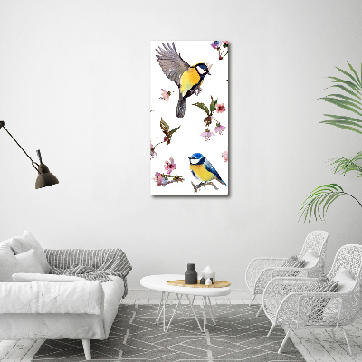 Verticaal canvasschilderij Vogels en bloemen
