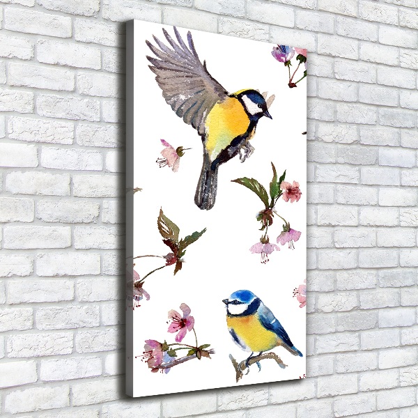Verticaal canvasschilderij Vogels en bloemen