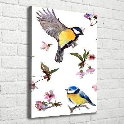 Verticaal canvasschilderij Vogels en bloemen