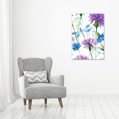 Verticaal canvasschilderij Bloemen en libellen
