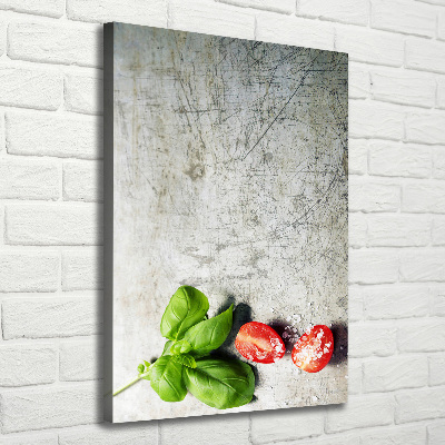 Verticale canvasfoto Tomaten en basilicum