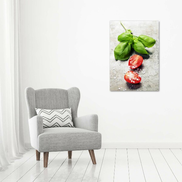 Verticale canvasfoto Tomaten en basilicum