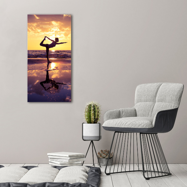 Verticaal schilderij op canvas Yoga op het strand