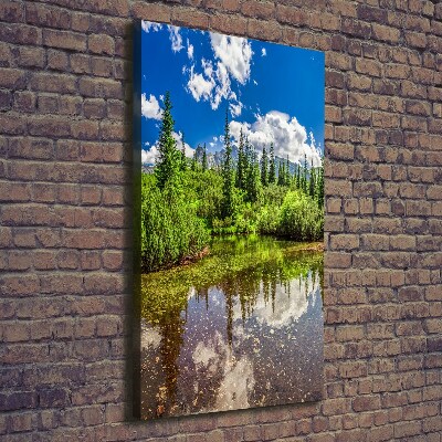 Verticaal schilderij op canvas Meer in de bergen